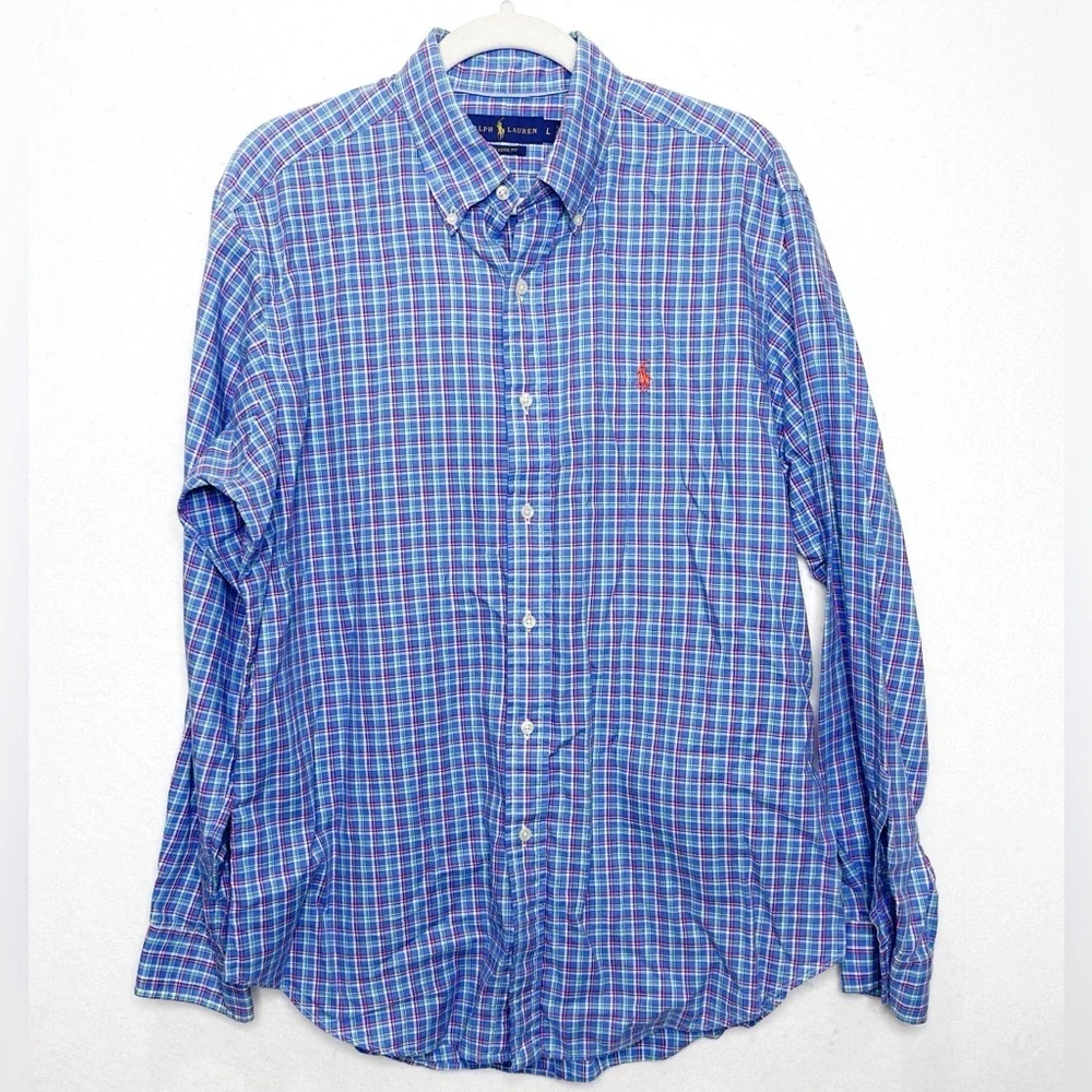 Polo Ralph Lauren Men's Large Classic-Fit Multi Color Plaid Oxford Multicolor